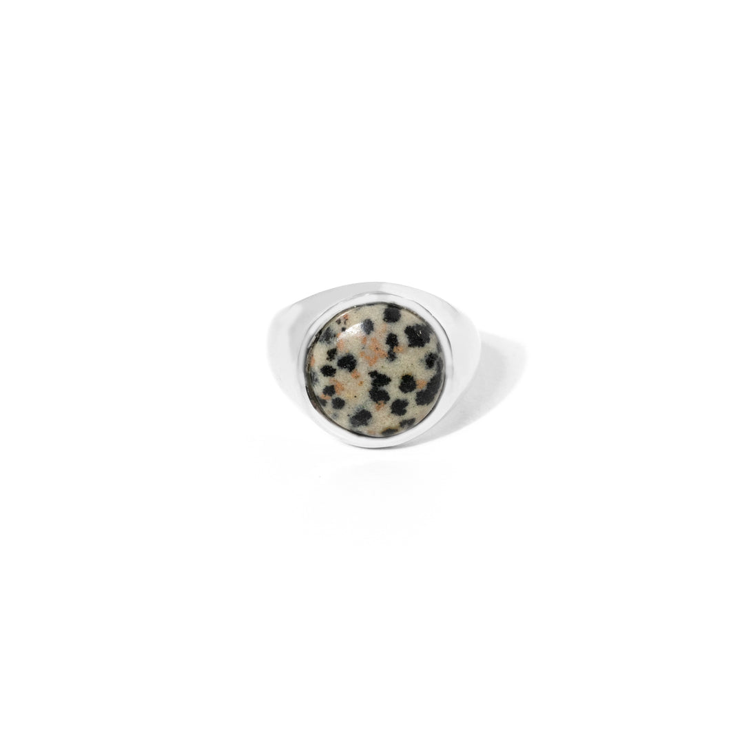 Dalmatian Jasper Round Cabochon Ring