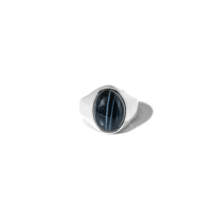 Blue Tiger Eye Oval Cabochon ring