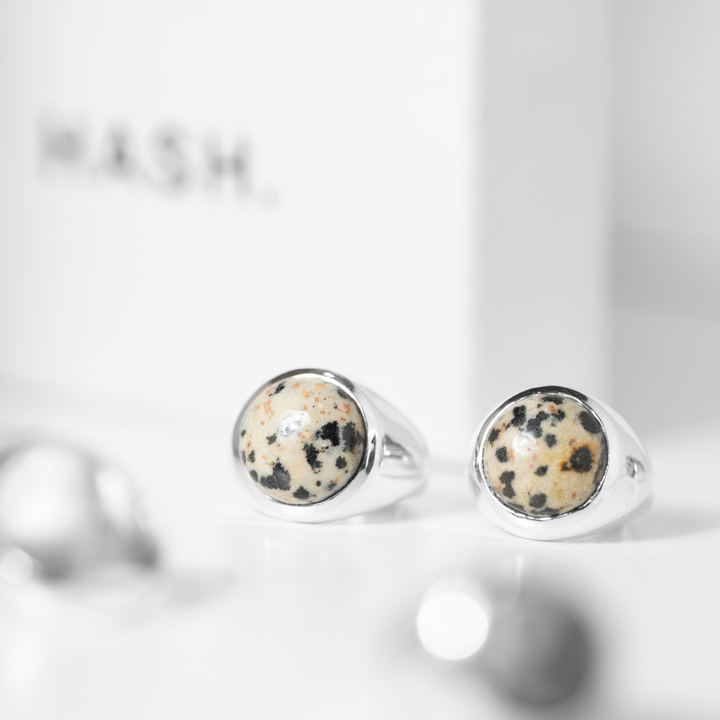 Dalmatian Jasper Round Cabochon Ring