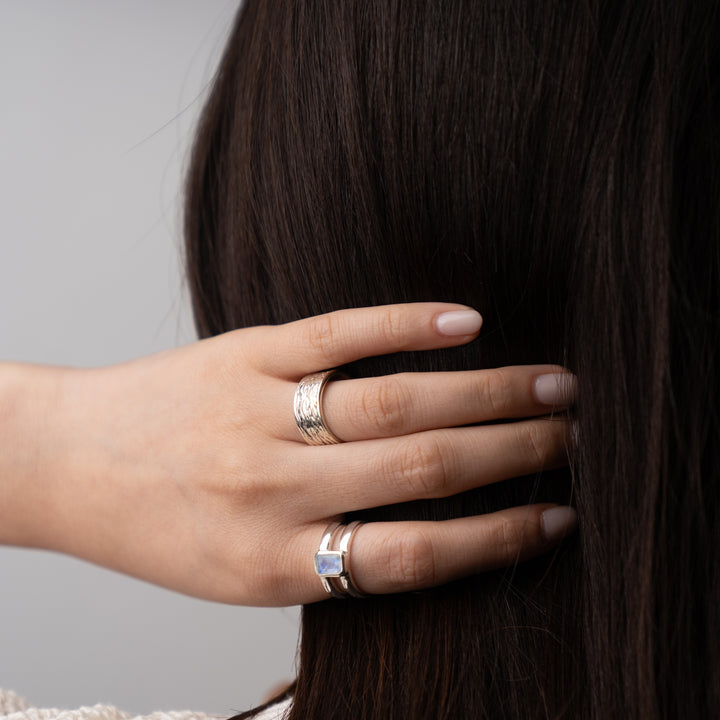 Rainbow Moonstone Rectangle ring