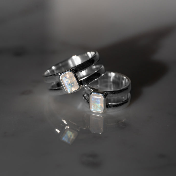 Rainbow Moonstone Rectangle ring