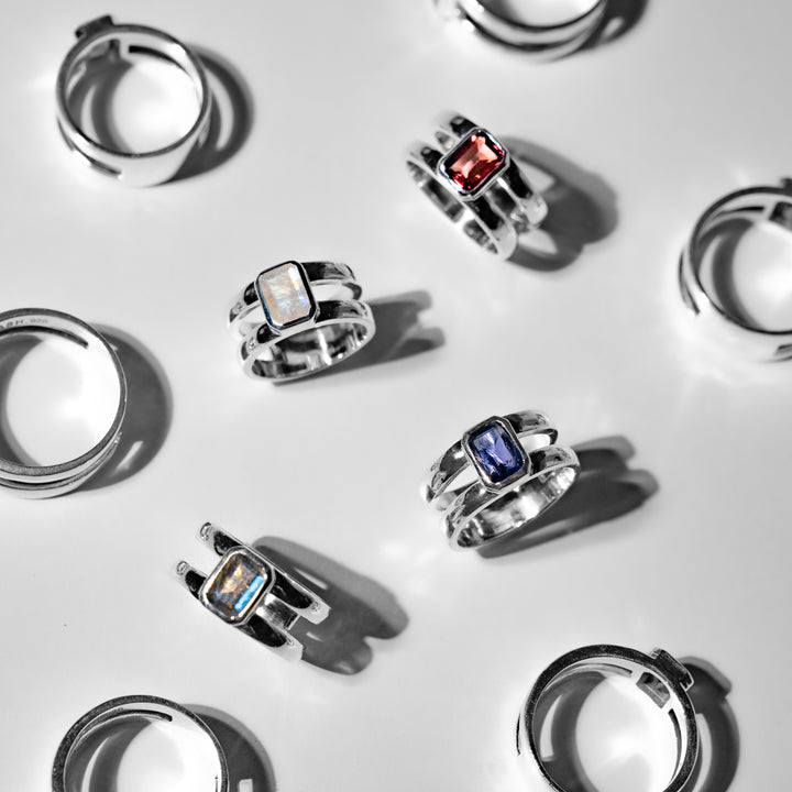 Rainbow Moonstone Rectangle ring