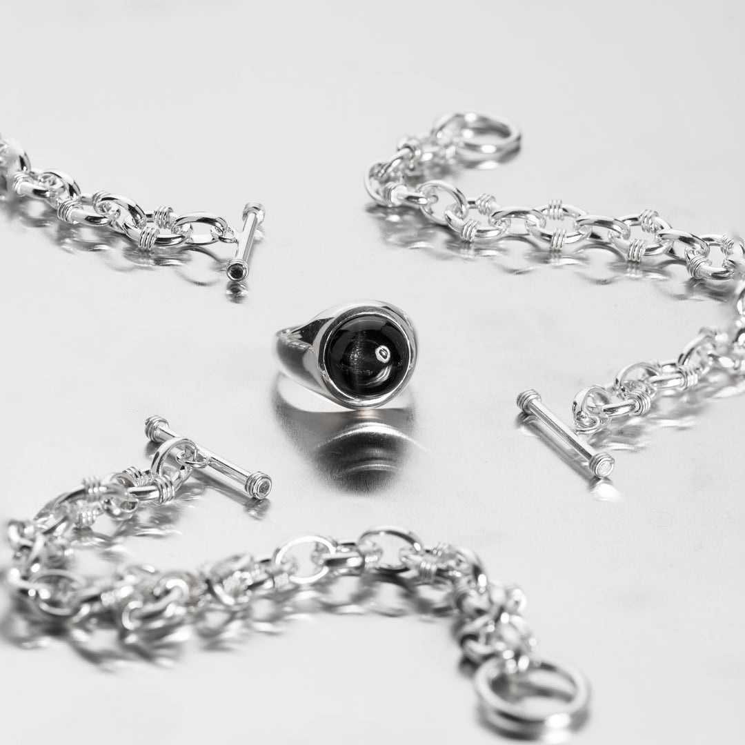 Black Star  Round Cabochon ring