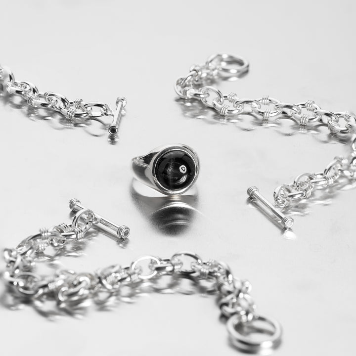 Black Star  Round Cabochon ring