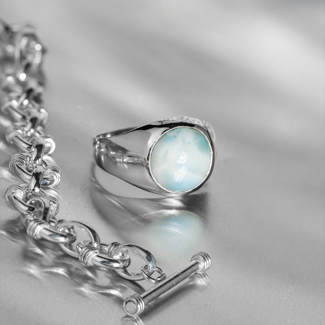 Larimar  Round Cabochon ring