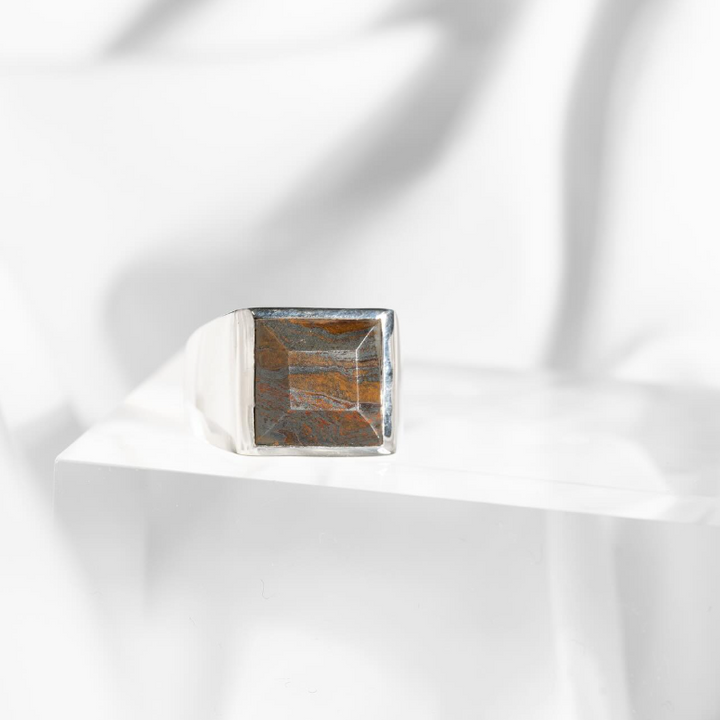 Iron tigereye square ring