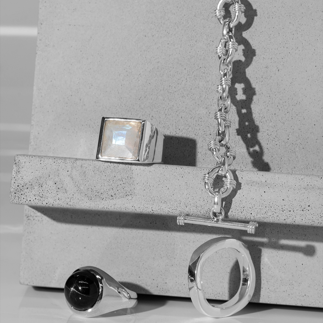 Rainbow Moonstone square ring