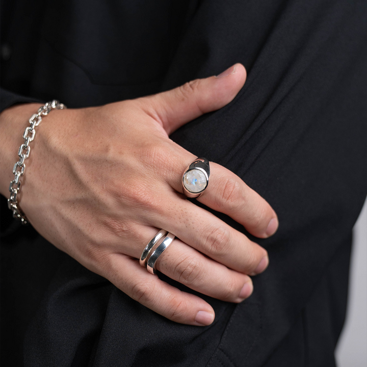 Rainbow Moonstone  Round Cabochon ring