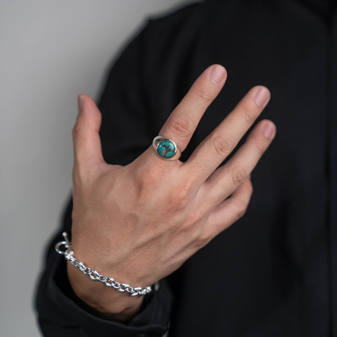Tibetan Turquoise Round Cabochon Ring 16号-1601
