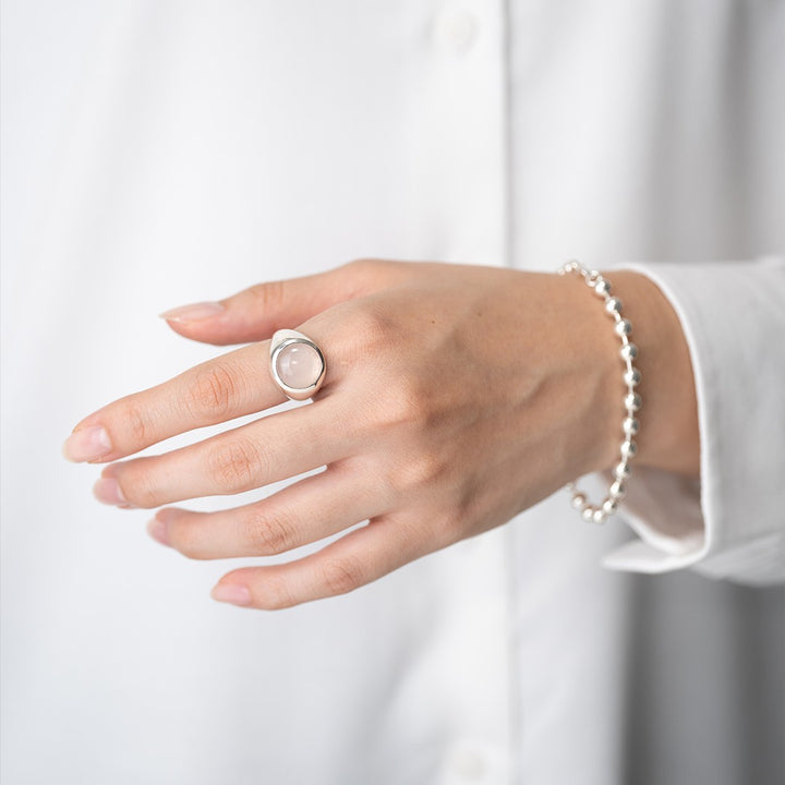 Rose Quartz  Round Cabochon ring