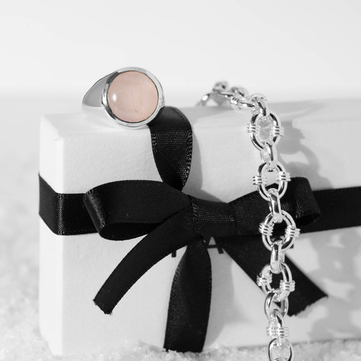 Rose Quartz  Round Cabochon ring
