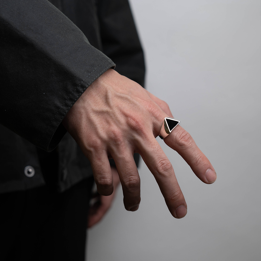 Black onyx Triangle ring