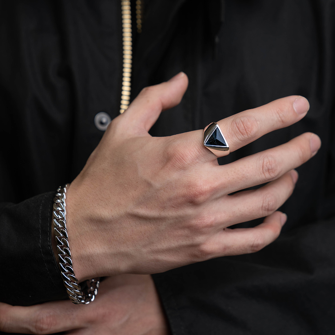 Blue Tiger Eye Triangle ring – HASH. Blue Tiger Eye Triangle ring – HASH.