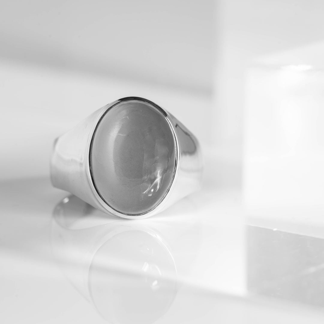 Gray Moonstone Oval Cabochon ring