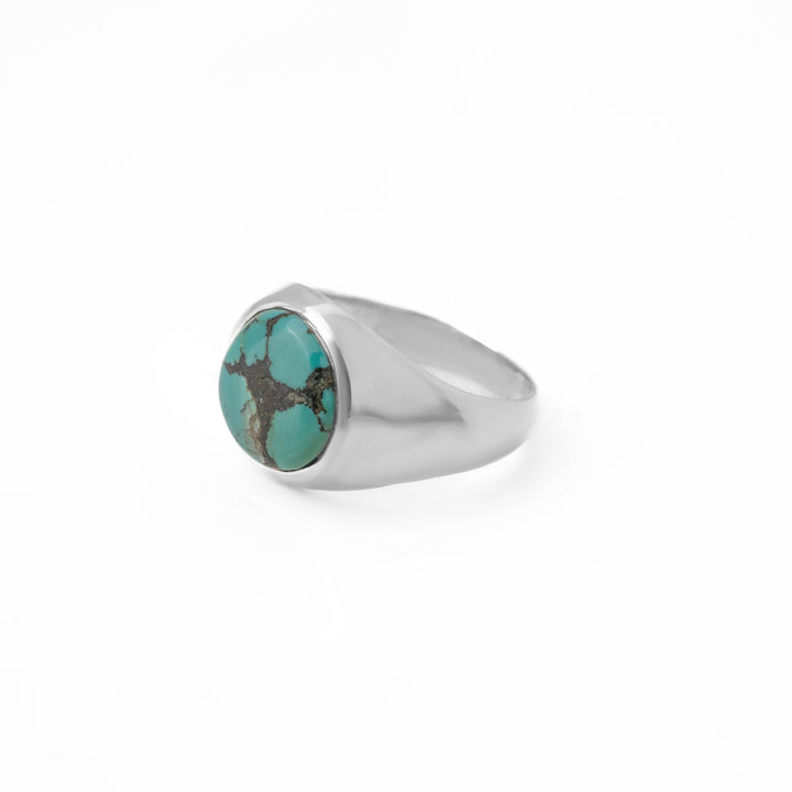 Tibetan Turquoise Round Cabochon Ring 19号-1901