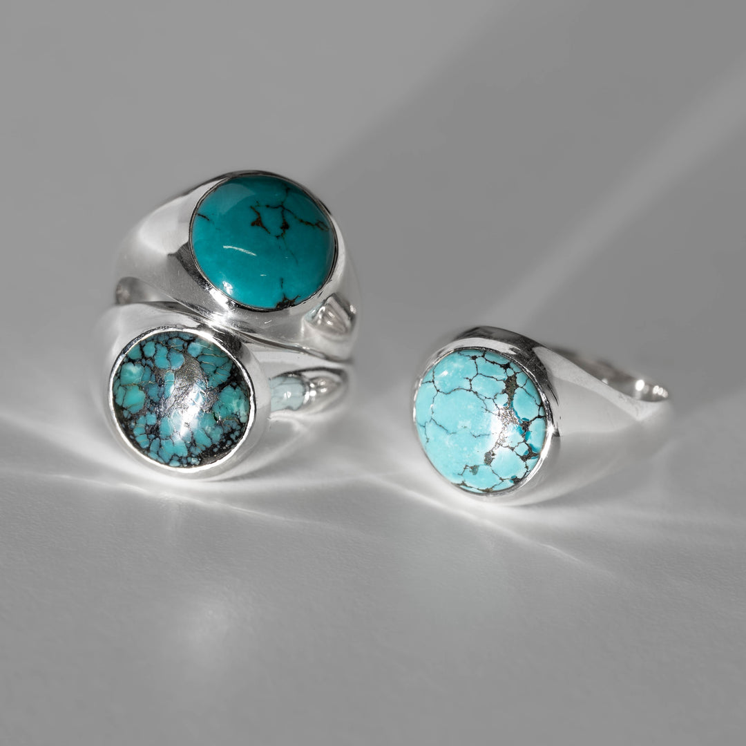 Tibetan Turquoise Round Cabochon Ring 16号-1601