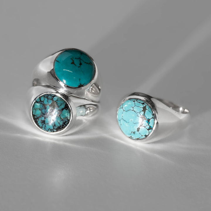 Tibetan Turquoise Round Cabochon Ring 16号-1601