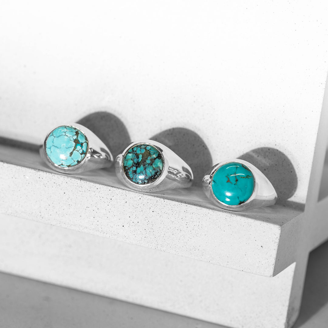 Tibetan Turquoise Round Cabochon Ring 16号-1601