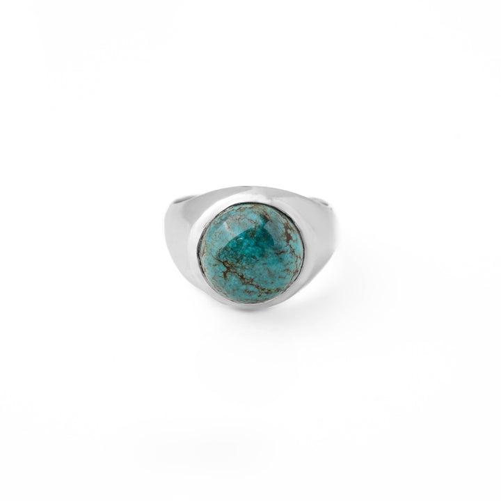 Tibetan Turquoise Round Cabochon Ring 15号-1501