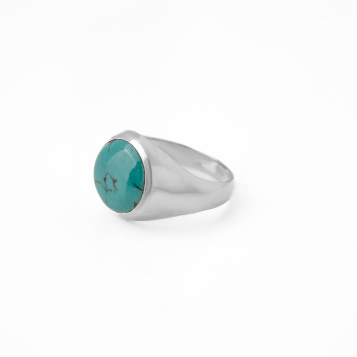 Tibetan Turquoise Round Cabochon Ring 18号-1802
