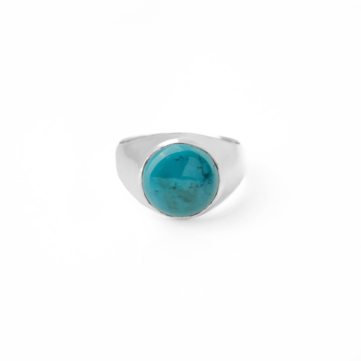 Tibetan Turquoise Round Cabochon Ring 22号-2201