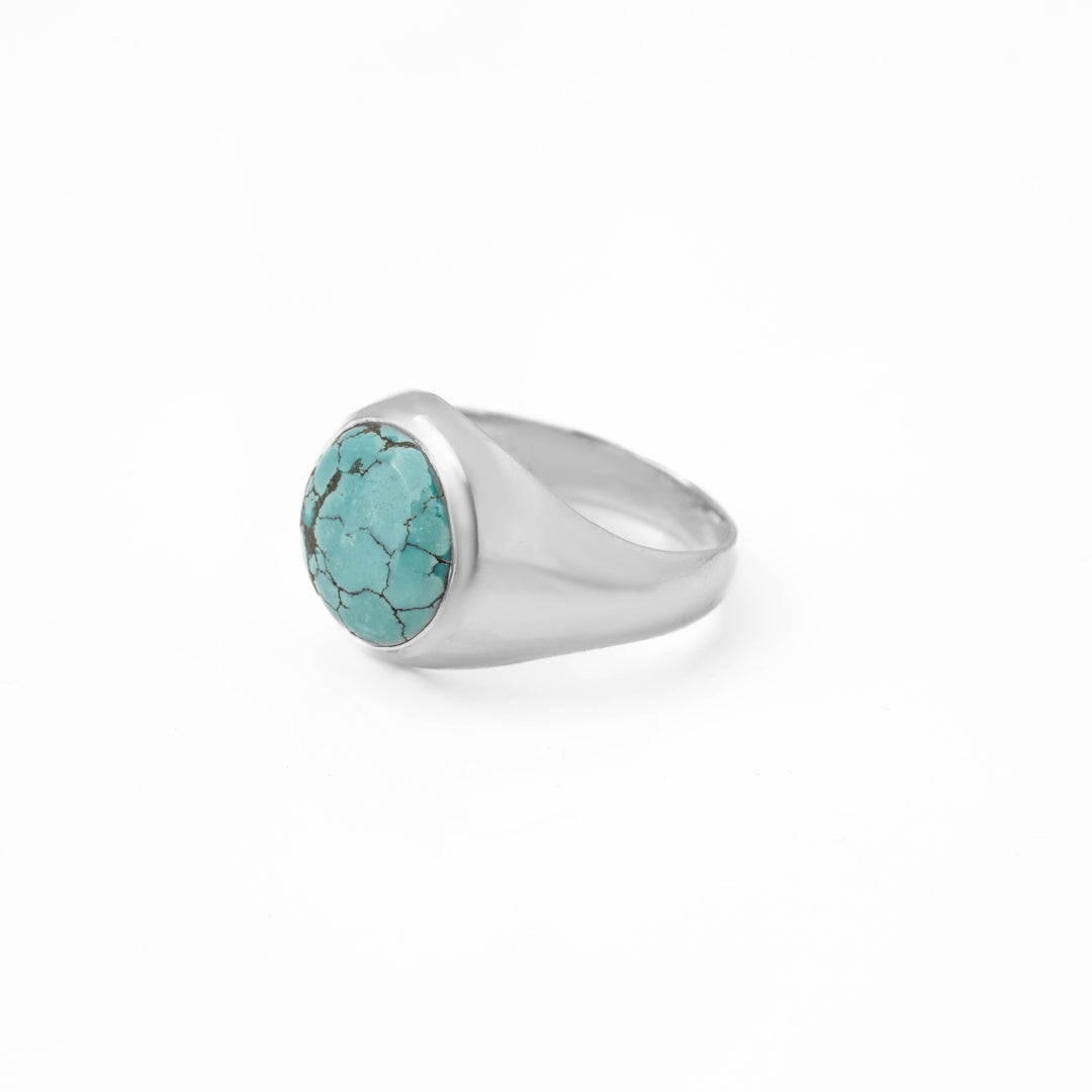 Tibetan Turquoise Round Cabochon Ring 17号-1701