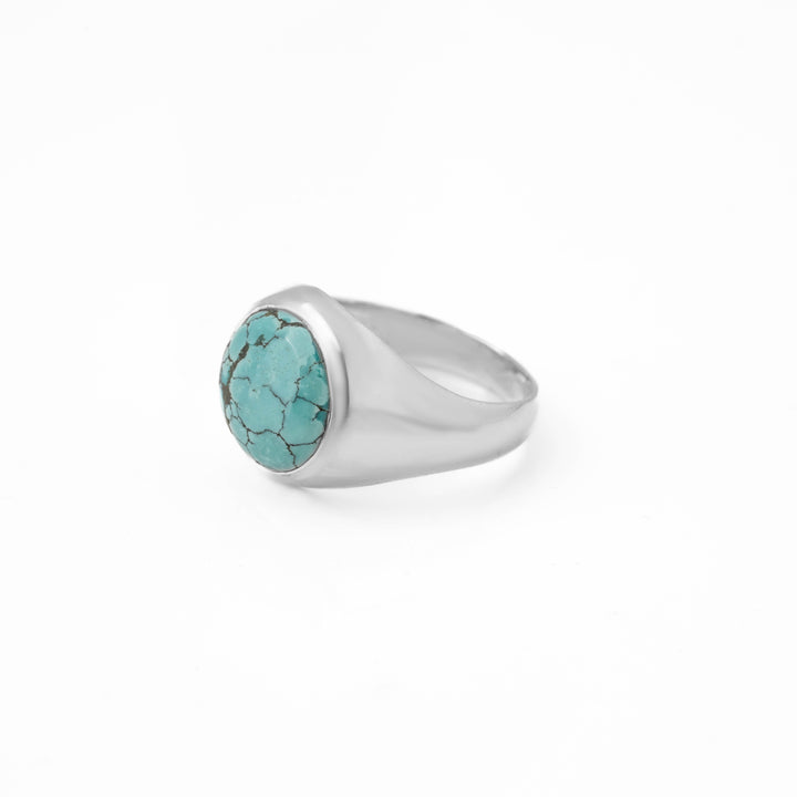 Tibetan Turquoise Round Cabochon Ring 17号-1701
