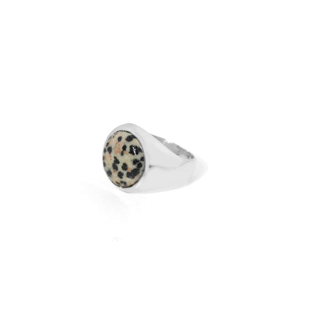 Dalmatian Jasper Round Cabochon Ring