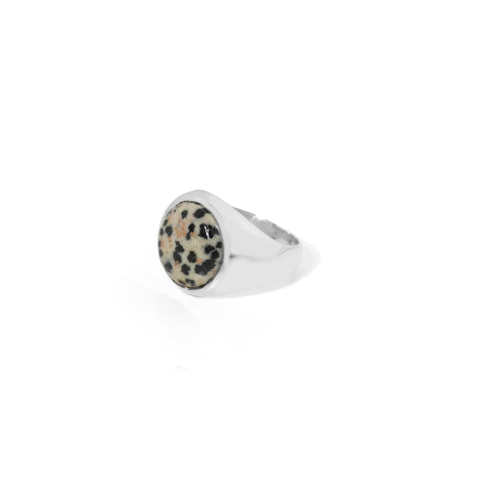 Dalmatian Jasper Round Cabochon Ring