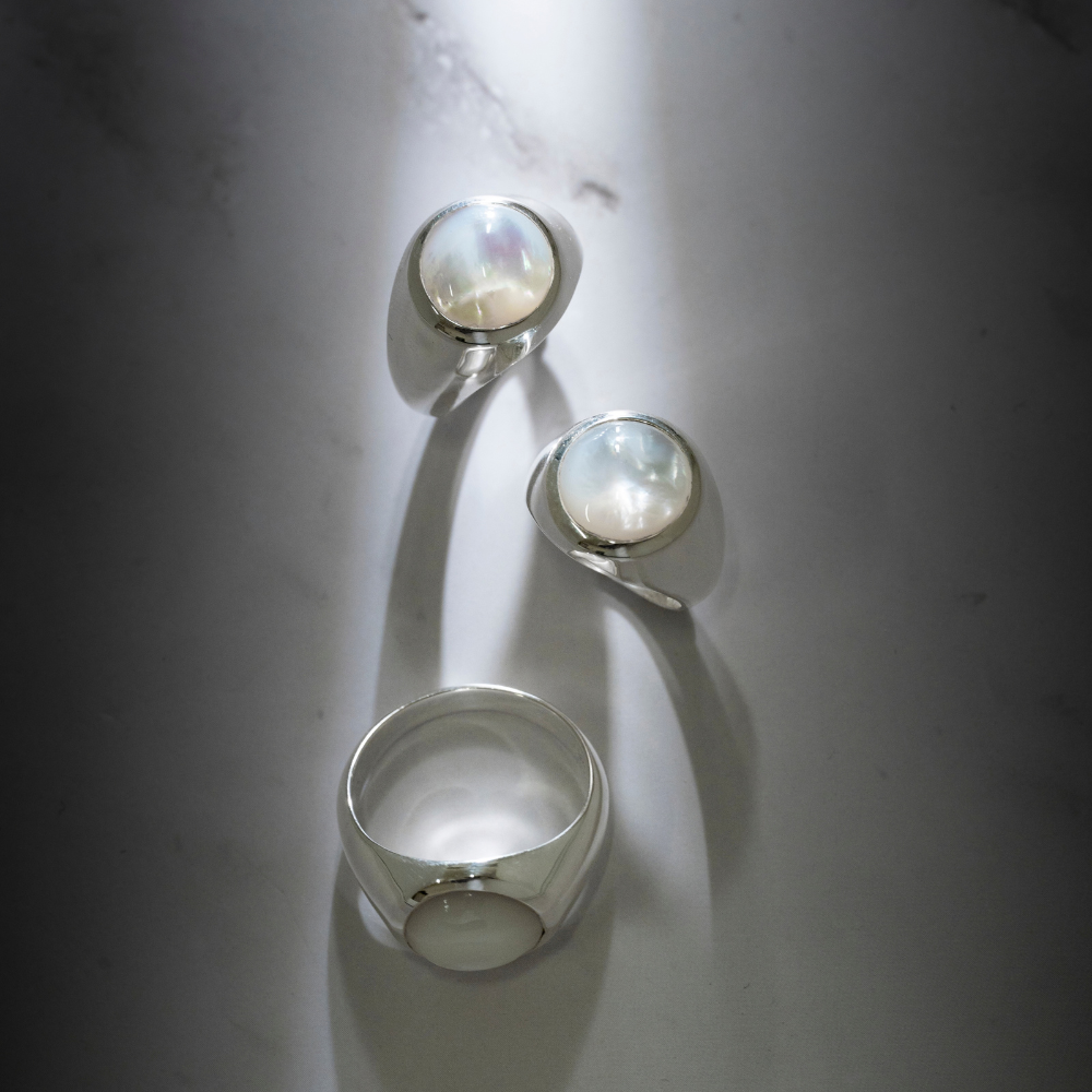 Mother of Pearl  Round Cabochon Ring