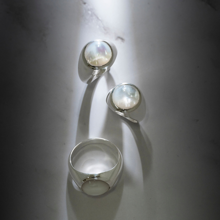 Mother of Pearl  Round Cabochon Ring