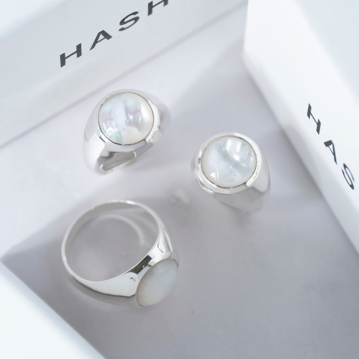 Mother of Pearl  Round Cabochon Ring