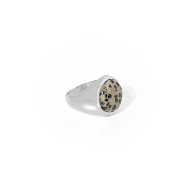 Dalmatian Jasper Round Cabochon Ring