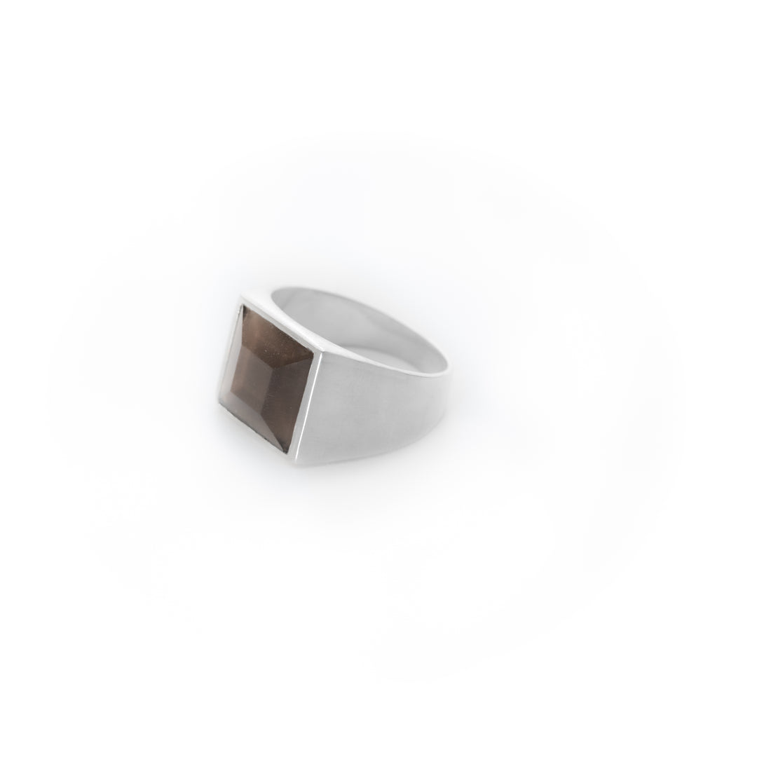 Smoky quartz square ring