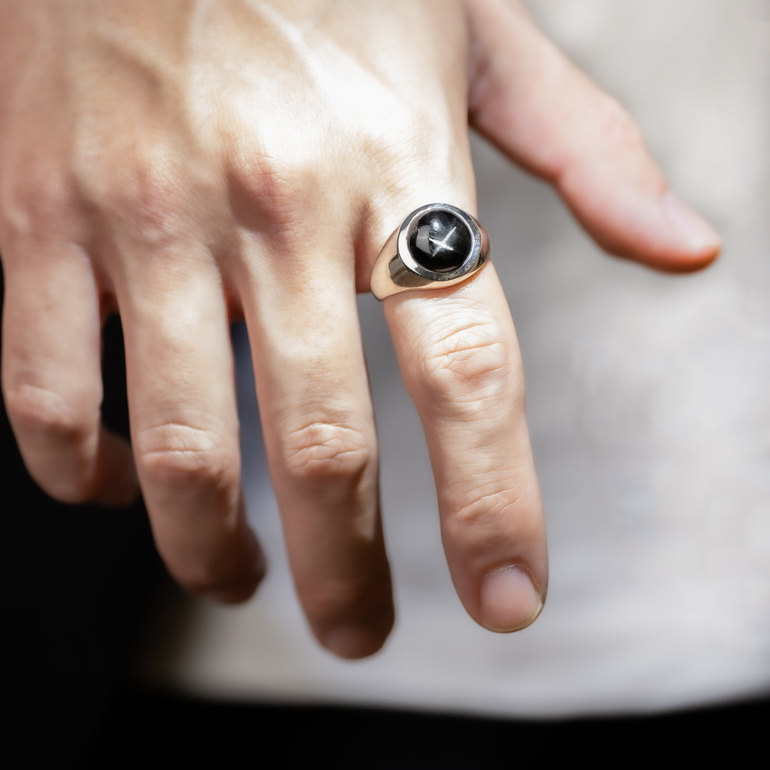 Black Star  Round Cabochon ring