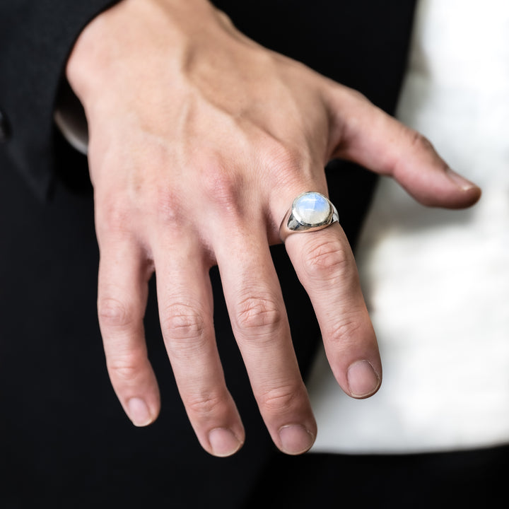 Rainbow Moonstone  Round Cabochon ring