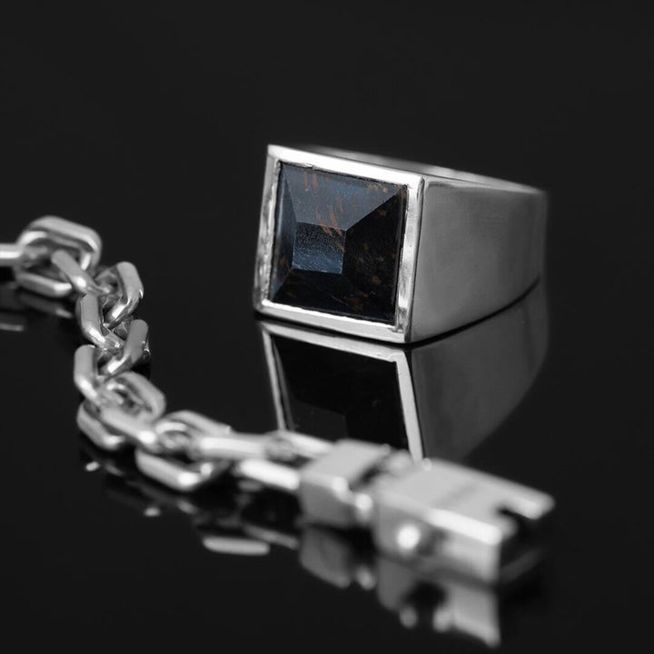 Blue Tiger Eye square ring