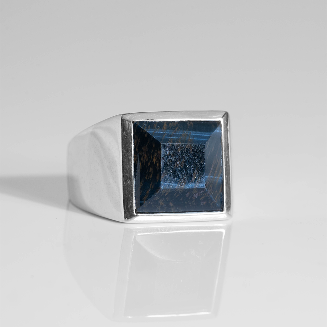 Blue Tiger Eye square ring