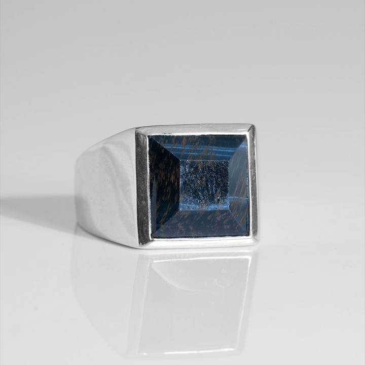 Blue Tiger Eye square ring