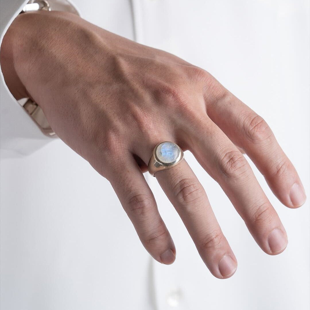 Rainbow Moonstone  Round Cabochon ring
