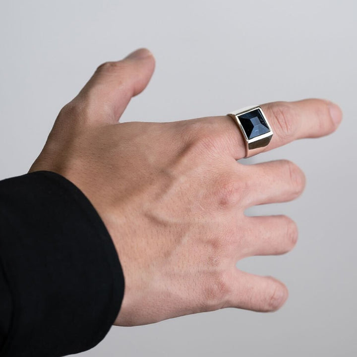 Blue Tiger Eye square ring