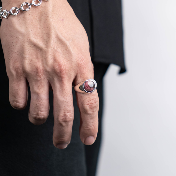 Rhodonite  Round Cabochon ring