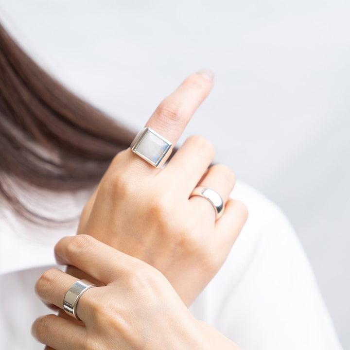 Rainbow Moonstone square ring
