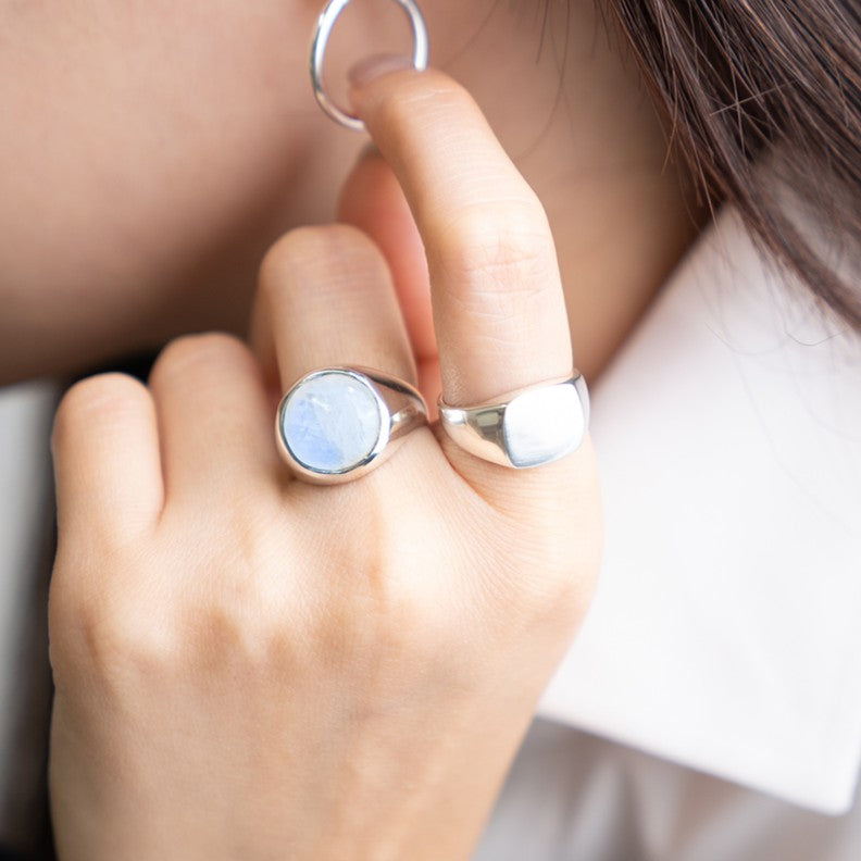 Rainbow Moonstone  Round Cabochon ring