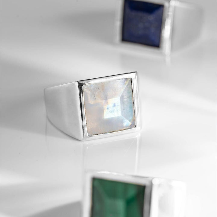 Rainbow Moonstone square ring